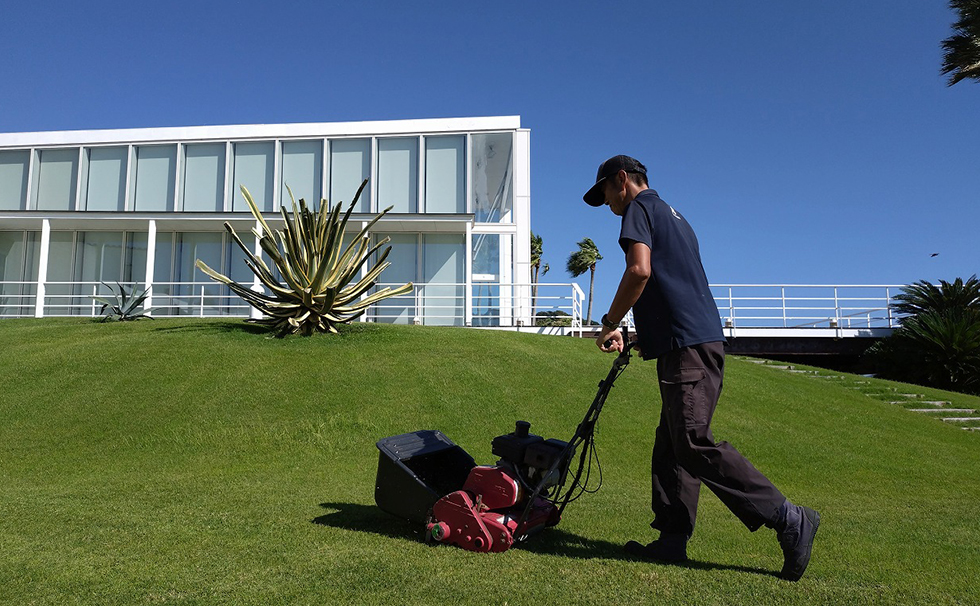 画像：草刈りをするスタッフ